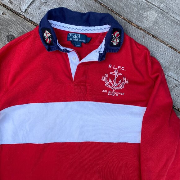 Polo Ralph Lauren Marine Supply Co Rugby Shirt Large Red Striped - Picture 1 of 7